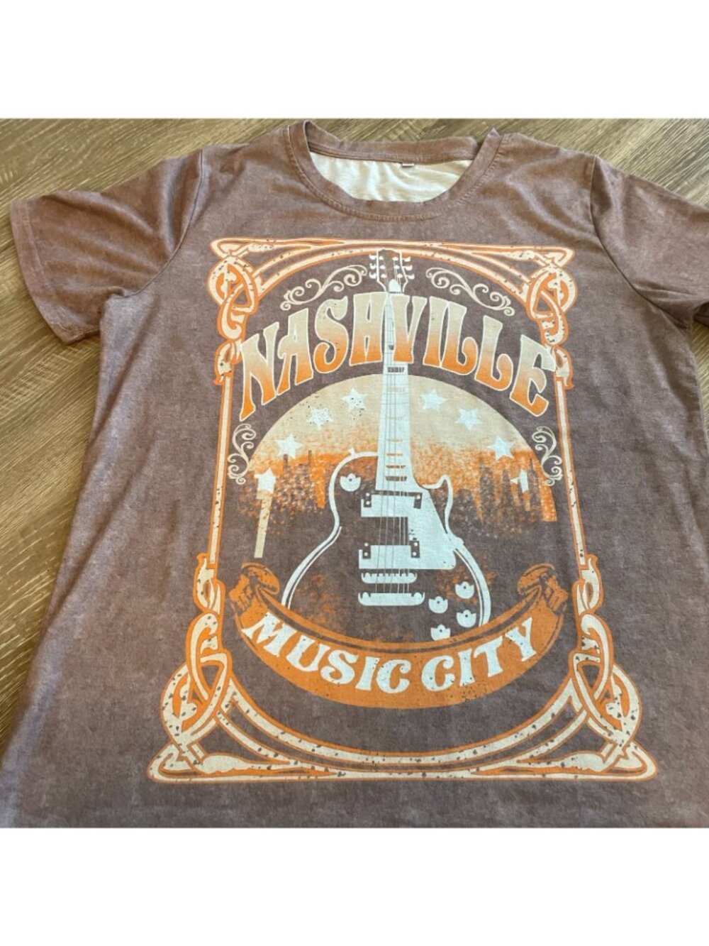 Nashville Music City Vintage Style Graphic T-Shirt Light Brown Size L Men's Tee - Picture 3 of 6